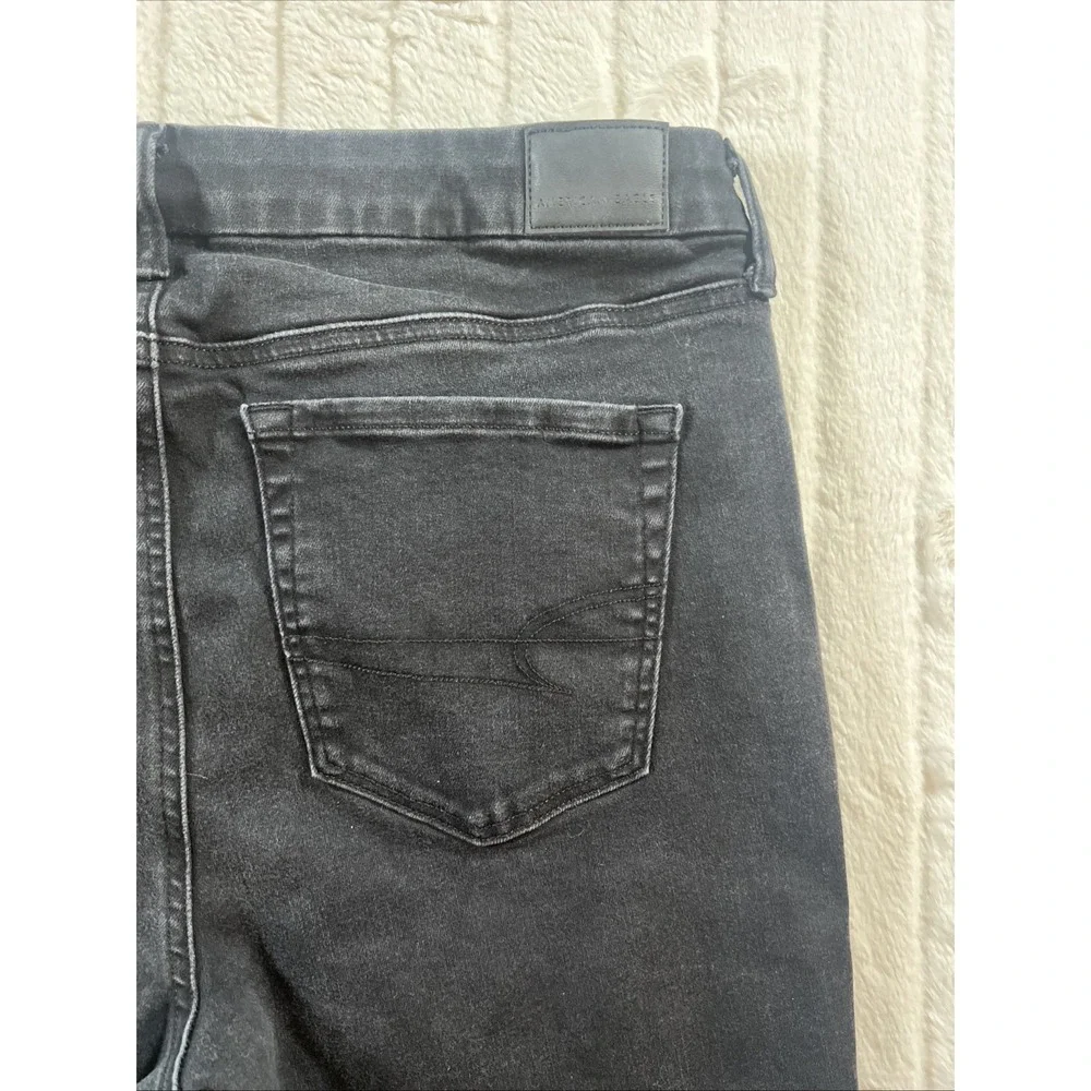 American Eagle Outfitters Hi Rise Jegging Distressed Black Jeans 14 Luxe Stretch